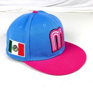 New Era World Baseball Classic Mexico Snapback Hat Blue Pink Cap Sz 7 1/2